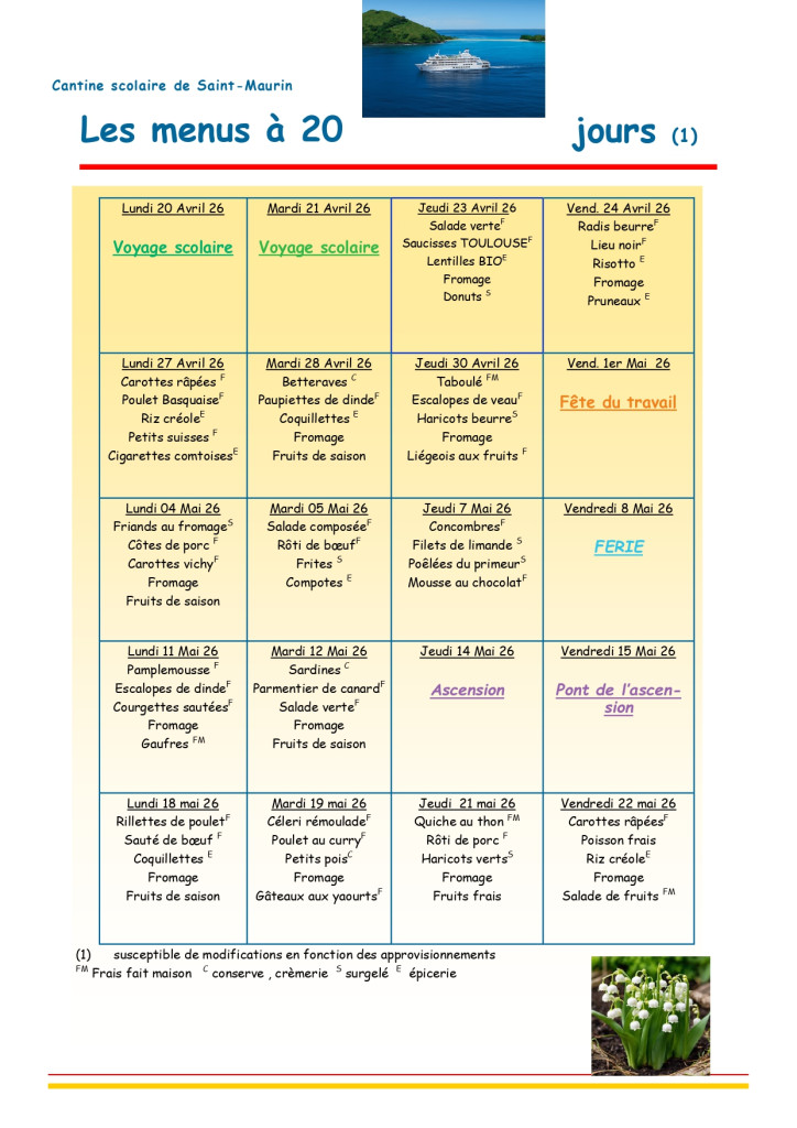 Retrouver le menu de votre enfant pour la période d'avril à mai 2026