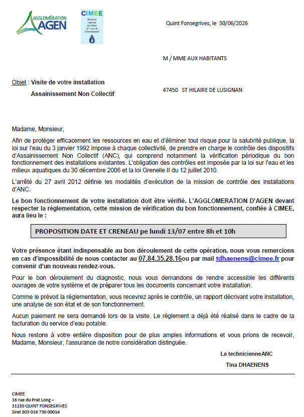 Visite des installations d'assainissement non collectif
