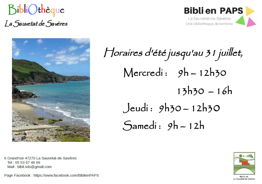Horaires d'été bibliothèque 