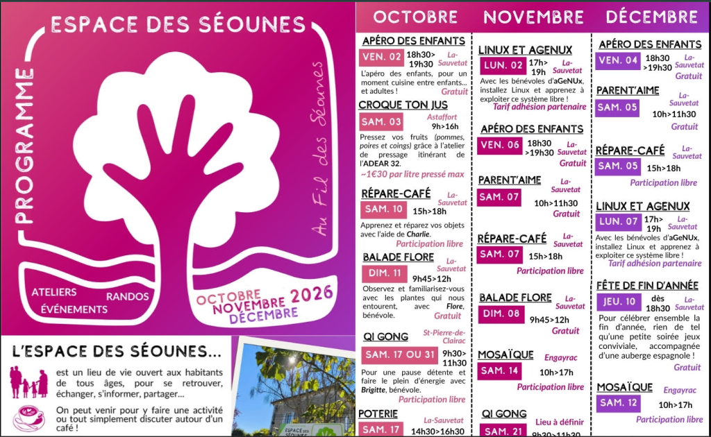Programme au fil des Séounes Octobre Novembre 2026